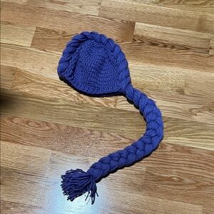 Handmade Knit Braided Hat with Kpop Demon Hunters Rumi Long Braid - Purple